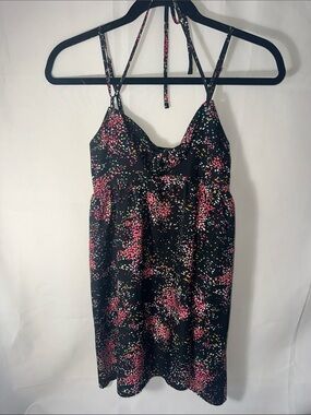 Roxy Black Floral Confetti Halter & Spaghetti Strap Mini Dress Women’s XS